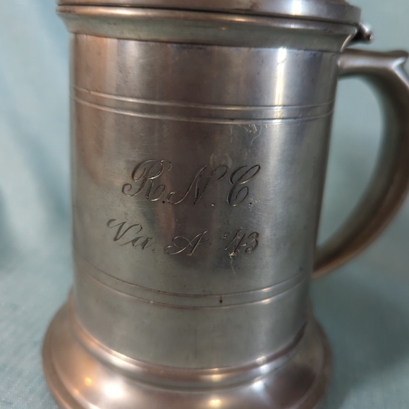 Vintage 1943 Pewter Glass Bottom Mug Stein With Hinged Lid - Picture 4 of 10